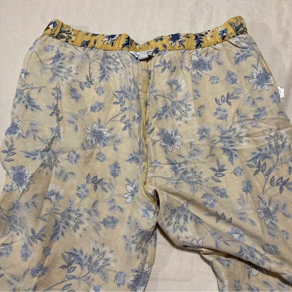 Coldwater Creek Linen Blend Yellow Pull On Pants with Blue Floral Design - Picture 12 of 15